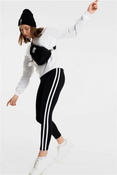 Kadın Siyah Çift Şeritli Tayt