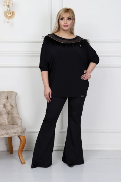 Büyük Beden İspanyol Paça Pantolon Siyah