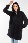 Kadın Siyah Uzun Fermuarlı Polar Hırka